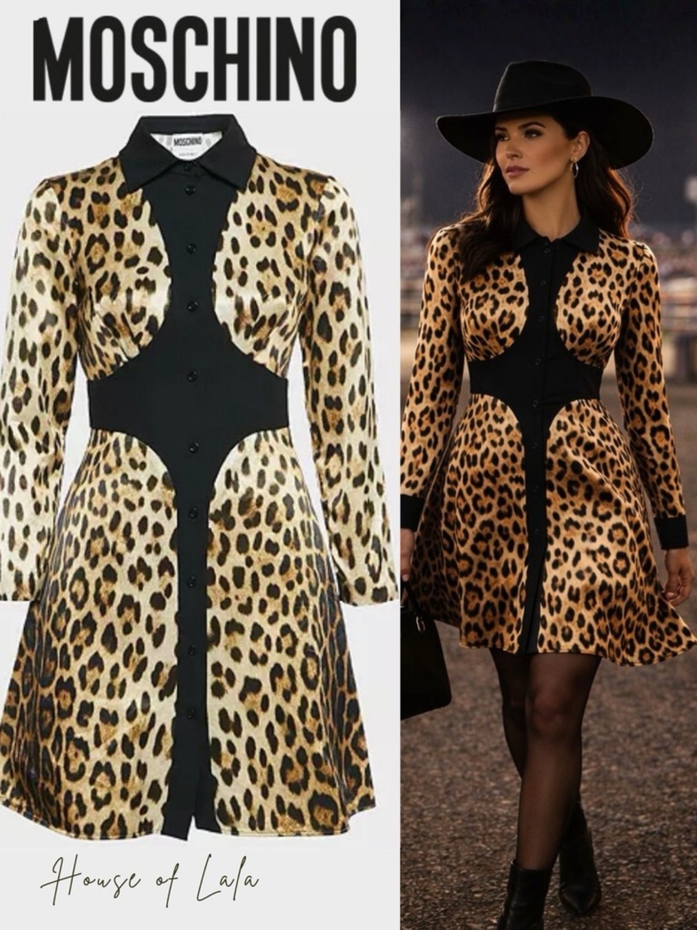 Moschino Couture Leopard Print Dress Designer Western Glam Statement